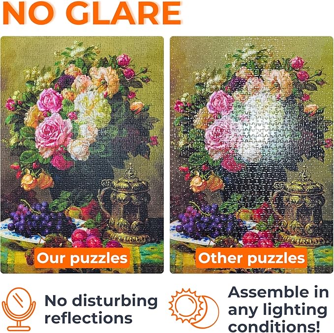 Teddy Bear in Flower Garden Illustration – 1000 Pieces Jigsaw Puzzle for Adults – Matte Finish, Soft Touch, Easy to Assemble, Tight Fit, Vivid Colors, Missing Pieces Service