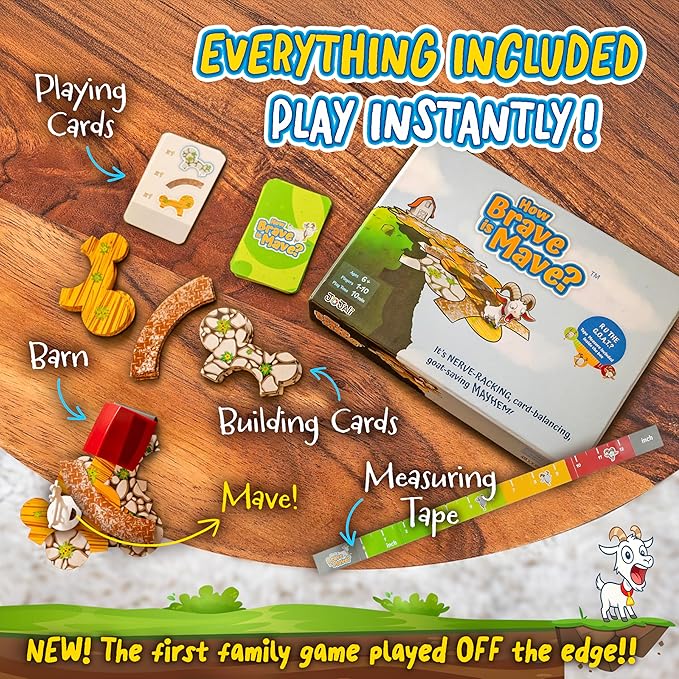How Brave is Mave? - The First Table-Edge Stack Game, Card-Balancing, Goat-Saving Mayhem - Great for Family Game Night, Ages 6-99, Competitive and Collaborative - Laugh, Stack, and Topple