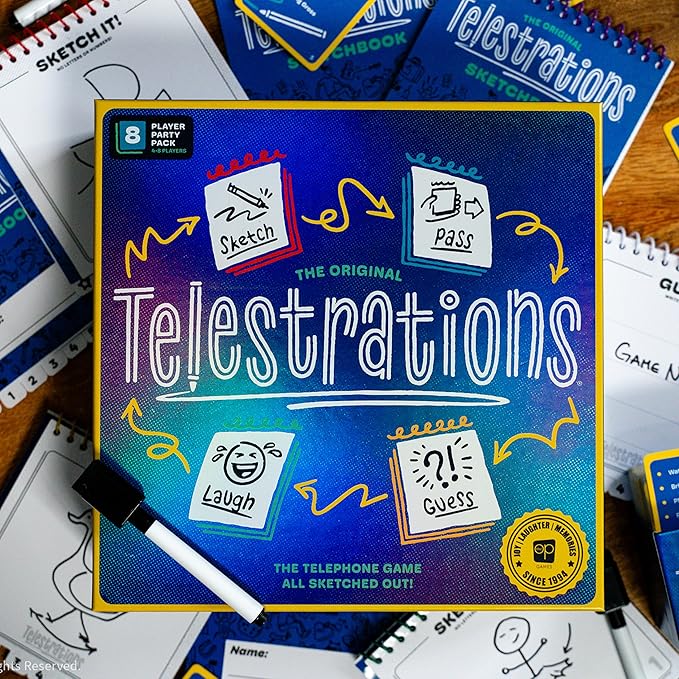 USAOPOLY Telestrations 8 Player 2nd Edition Board Game, Award Winning Hilarious and Unpredictable Must Have Party Game with a New Look, Sketch What Your Read Then Guess What You Saw, 4-8 Players
