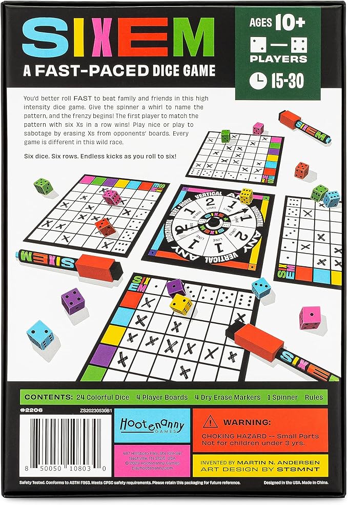 Hootenanny Games Sixem Dice Game | Speed, Strategy & Sabotage for Game Night | Perfect for Family Games | 2-4 Players, Ages 10+