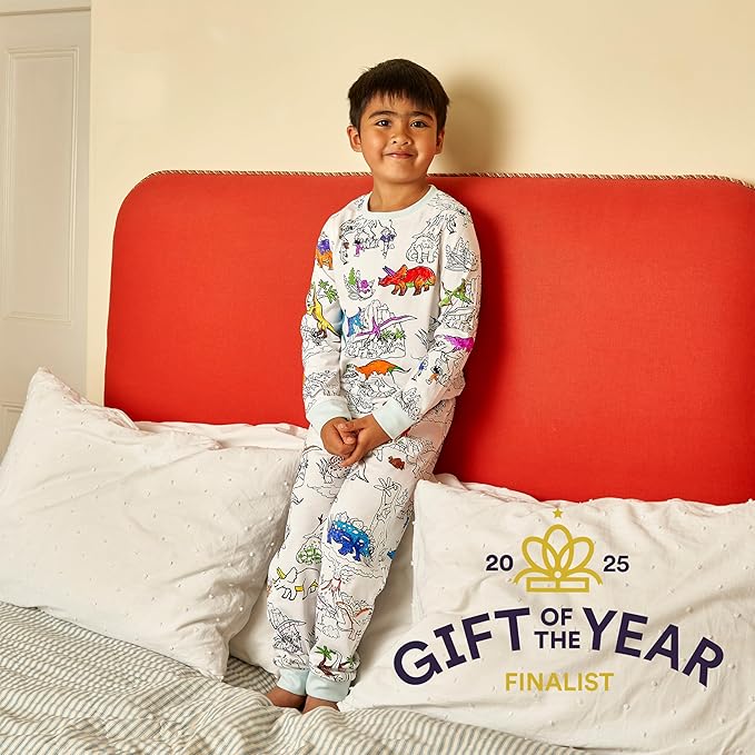 eatsleepdoodle coloring pajamas for boys and girls, with 10 washable markers, Kids Colorable Pajama 100% cotton