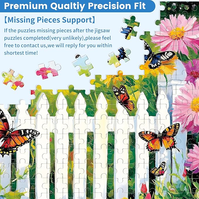 300 Pieces Flowers Puzzle for Adults, Butterfly Jigsaw Puzzle 300 Pieces Recycled Cardboard Jigsaw Puzzles for Adults, Family Challenging Game Home Decor Gift Toy for Teens Kids Seniors 20.5×15 in