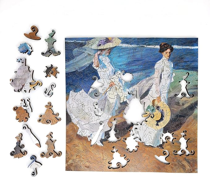Wooden Jigsаw Puzzle for Adults - Uniquely Shaped Pieces - Made in The USA by FoxSmartBox - 190 Pieces - Strolling Along The Seashore