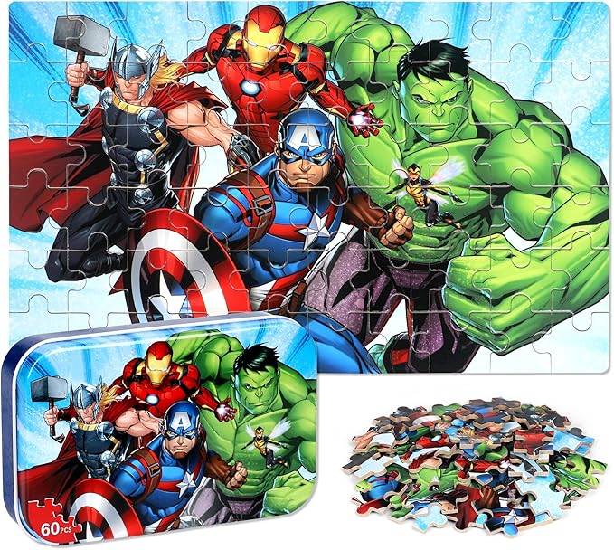 LELEMON Puzzles for Kids Ages 4-6, 60 Piece Puzzles for Kids Ages 4-8,Children Jigsaw Puzzles in a Metal Box,Educational Learning Puzzle Toys for Girls and Boys