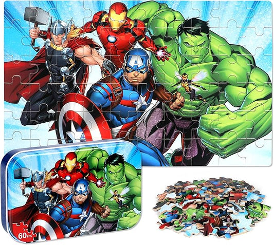 LELEMON Puzzles for Kids Ages 4-6, 60 Piece Puzzles for Kids Ages 4-8,Children Jigsaw Puzzles in a Metal Box,Educational Learning Puzzle Toys for Girls and Boys