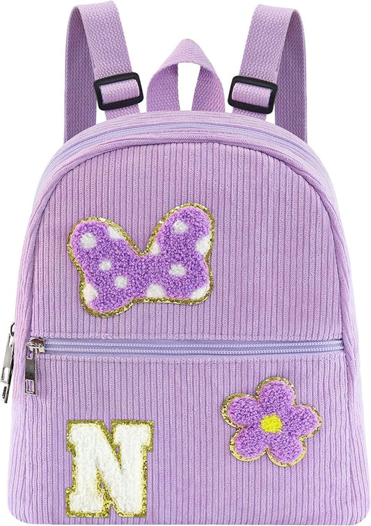 2 3 4 5 6 Year Old Girl Gifts Chenille Initial Mouse Bow Mini Backpack, Corduroy Toddler Backpacks Christmas Birthday Gifts for Girls 2-4 5-6, Purple Mini Diaper Bag Must Haves for Park Travel N