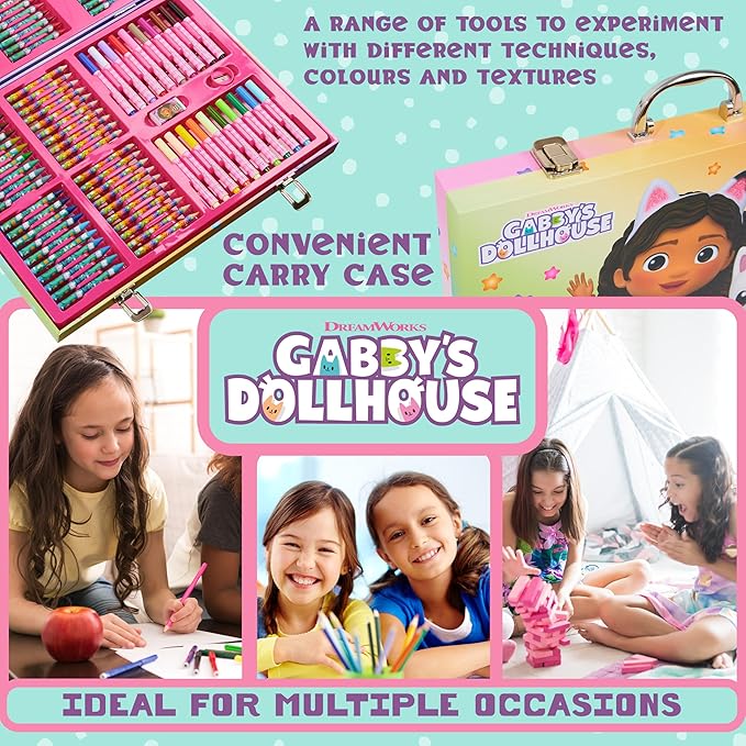 Gabby's Dollhouse Kids Art Set - Multicolor Drawing Kit with Travel Case
