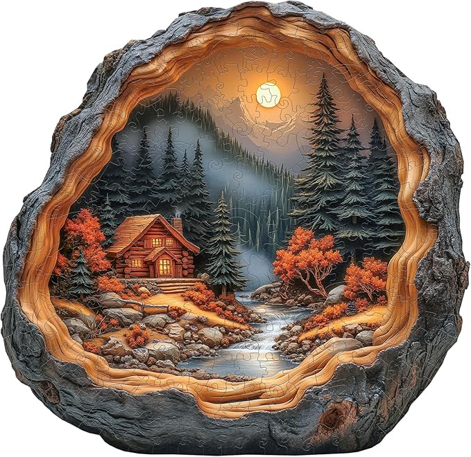 Wooden Puzzles for Adults - Forest Cabin Wood Puzzles Adult - Unique Animal Shape Wooden Jigsaw Puzzles for Adults - Birthday Gifts for Puzzle Lovers, Family (11 * 11.3in)