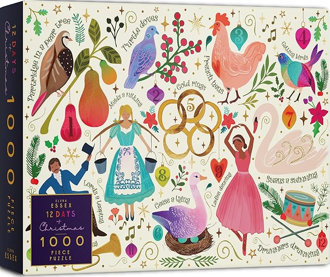 Christmas Puzzle - 12 Days of Christmas | Christmas Puzzles 1000 Pieces | Puzzles for Adults 1000 Pieces | Jigsaws Size 28 x 20 inches | Elena Essex Puzzles