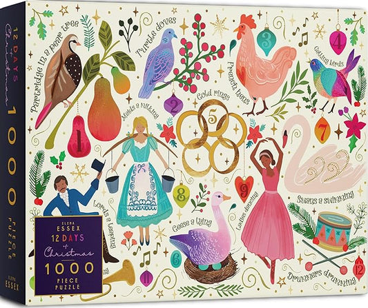 Christmas Puzzle - 12 Days of Christmas | Christmas Puzzles 1000 Pieces | Puzzles for Adults 1000 Pieces | Jigsaws Size 28 x 20 inches | Elena Essex Puzzles