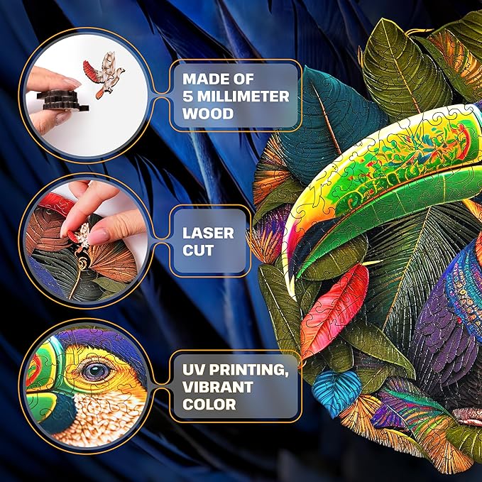 ESC WELT Wooden Toucan Puzzle 300 Pieces - Captivating Mind Entertainment for Teens and Adults - Fun and Environmentally Friendly Toy - Wooden Puzzle