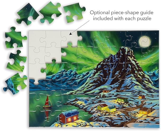 Large Piece Jigsaw Puzzle – Easy & Colorful, Dementia & Memory Activities for Seniors, Elderly Gifts, 48 Pieces, Aurora Night