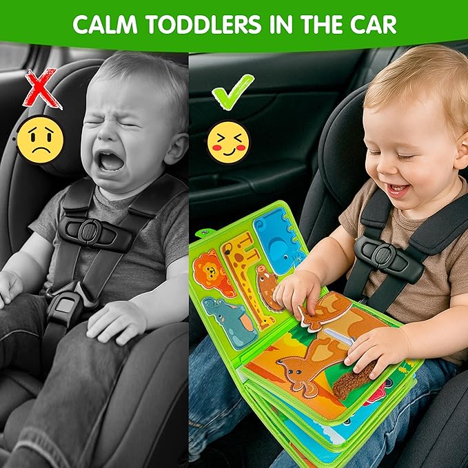 Quanquer Animals Busy Book for Toddlers 1-3 – Montessori Sensory Toys Busy Board for 1 Year Old, Educational Learning Activity Book, Quiet Travel Toy for Car & Airplane, Birthday Gifts for Age 1 2 3