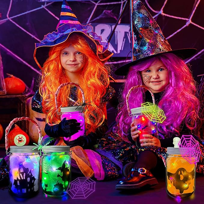 AIVEI 6 Pack Halloween Crafts for Kids Mason Jar with Accessories DIY Lantern Crafts Kits Halloween Activities Toys Bulk Art Supplies Gifts for Girls Boys Adults