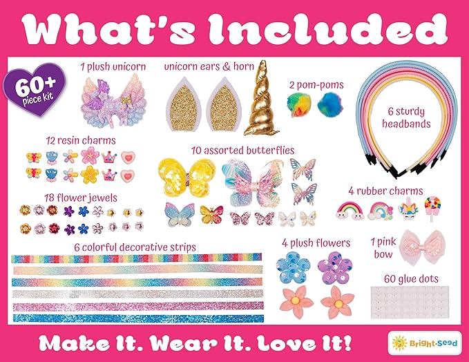 Headband Making Kit for Girls, Make Your Own Fashion Headband, Girl Accessories Ages 5-12, DIY Arts & Crafts, DIY Hair Accessories Set, Birthday Gifts for Girls 5 6 7+ Years Old, Gift Ideas Unicorn