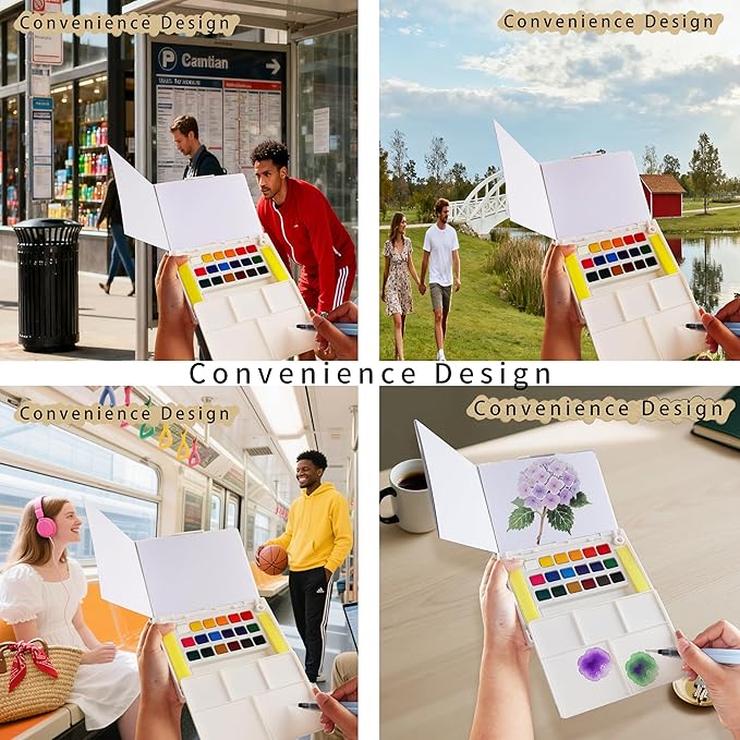 Watercolor Paint Set,Vivid Colors Travel Paint Set Graspable Painting Set Watercolor Sketching Kit with Water Brush Pens,24 Sheets Watercolor Papers,3 Online Tutorial Video - 18colors