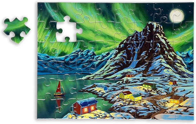 Large Piece Jigsaw Puzzle – Easy & Colorful, Dementia & Memory Activities for Seniors, Elderly Gifts, 48 Pieces, Aurora Night