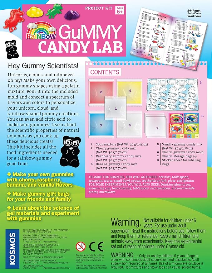 Thames & Kosmos Rainbow Gummy Candy Lab - Unicorns, Clouds & Rainbows! Sweet Science STEM Experiment Kit, Make Your Own Gummy Candies in Cool Shapes & Colors