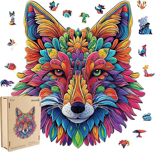 Wooden Puzzles 500 Pieces, Wolf Royal Animal Puzzles for Adults, Unique Shape Animal Adult Puzzles, Irregular Wood Puzzles Best Gift for Adults and Kids Family Game (15.4x17 in)