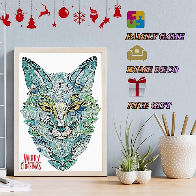 Wooden Jigsaw Puzzle for Adults,Unique Fox Wolf Animals Shaped Magic Jigsaw Puzzle Pieces Best Gift for Adults,Can be Used as a Cool Mouse Pad,132pcs,(12x8 inches) Large