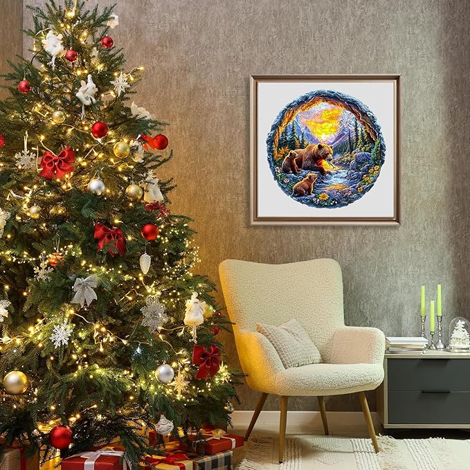 Wooden Puzzles for Adults - Bear Family Wooden Jigsaw Puzzle - Unique Animal Shaped Wood Puzzles Adult - Christmas Birthday Gifts for Adults/Friends/Family - 290pcs 13.4 * 13.3in