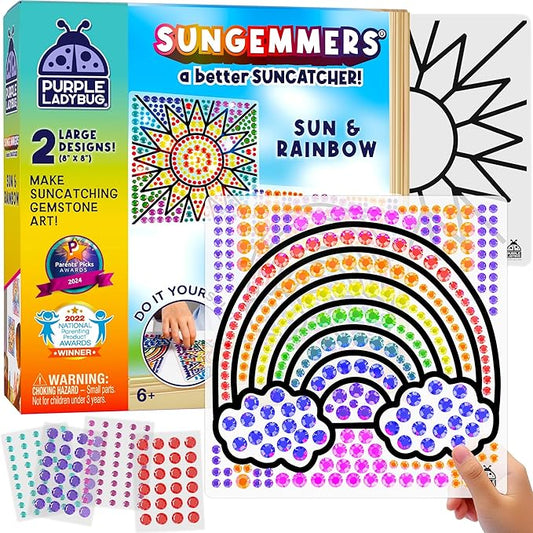 PURPLE LADYBUG SUNGEMMERS Window Gem Art Suncatcher Kits - Summer Activities for Kids, Birthday Gifts for Girls & Boys, Crafts for Ages 4-10, Fun DIY Art Kit for Kids 6-12