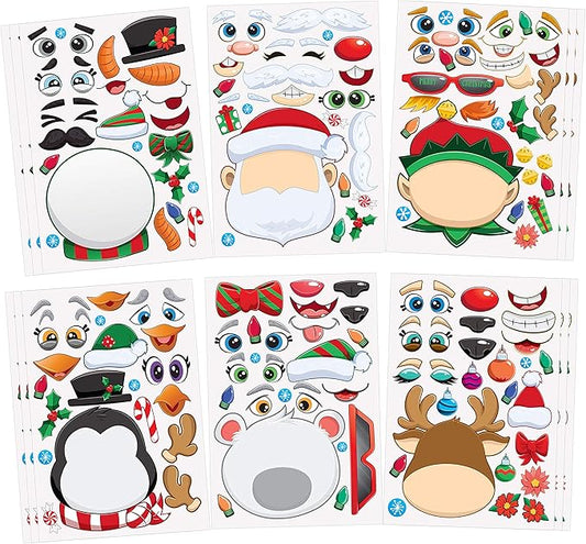 JOYIN 24 Pcs Christmas Make-a-face Stickers, Make Your Own Characters Mix and Match Sticker Sheets with Christmas Elf, Santa Santa, Snowman, Penguin, and Polar Bear Kids Party Favor Supplies Craft