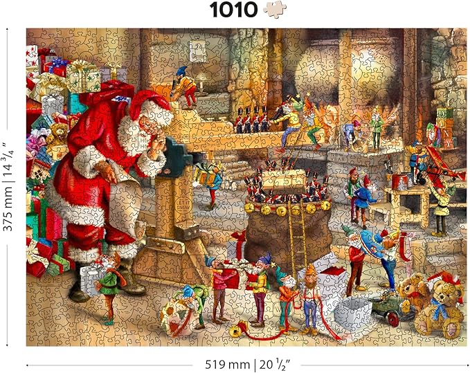 WOODEN.CITY 1000 Piece Wooden Jigsaw Puzzle Santa’s Workshop - Advanced Christmas Wooden Jigsaw Puzzles For Adults - Retro Nostalgia Wood Puzzles With Unique Pieces & Unusual Shapes 21.25 in x 15.5 in