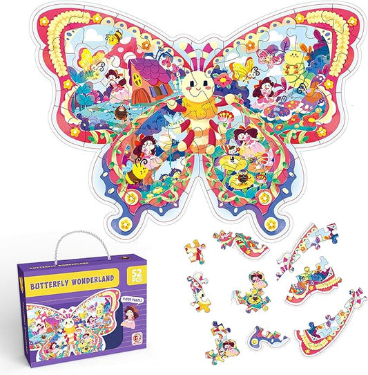 52 Piece Butterfly Jigsaw Puzzle for Kids 3+, Large Floor Puzzle for Preschool Learning with Storage Bag, Educational Toy Gift Birthday and Christmas for Boys Girls
