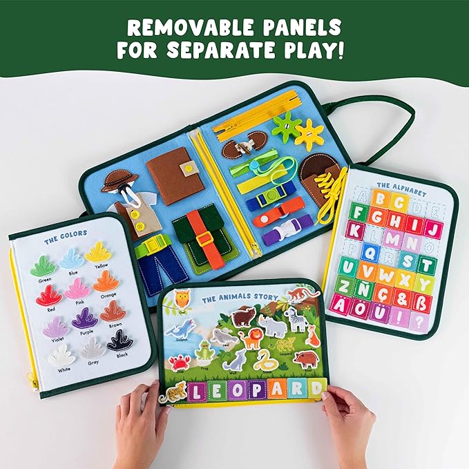 BONNYCO Busy Board for 1 Year Old Animals Montessori Busy Book for Toddlers 1-3 2-4, Felt Quiet Book Baby, Montessori Toys, Toddler Learning Toys Travel Airplane Car | Educational Activity Board