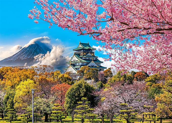 HUADADA 1000 Piece Puzzles for Adults - Cherry Blossoms in Osaka Castle, Japan - Jigsaw Puzzles for Adults and Kids 1000 Piece Educational Games Colorful Puzzles for Home Decoration