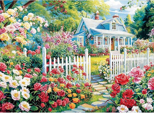 300 Piece Puzzle for Adults,Beautiful Garden House Puzzle for Adults Kids Elderly,Large Piece Landscape Puzzles for Kids Age 8-10 10-12,Challenging Flower Puzzles,Family Game Great Gift 20.5x15 in