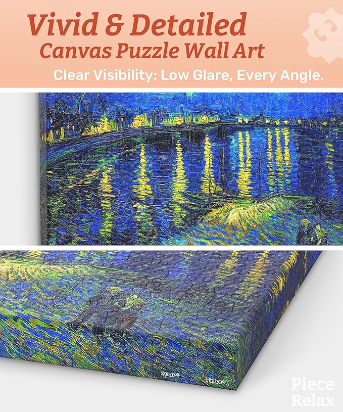 PieceRelax Puzzle Canvas Wall Art 366 Plastic Pieces for Adults - Vincent Van Gogh - Starry Night Over The Rhone - Unique Gift & Home Décor with Jigsaw Puzzle Artwork for Living Room Bedroom [HN1430]