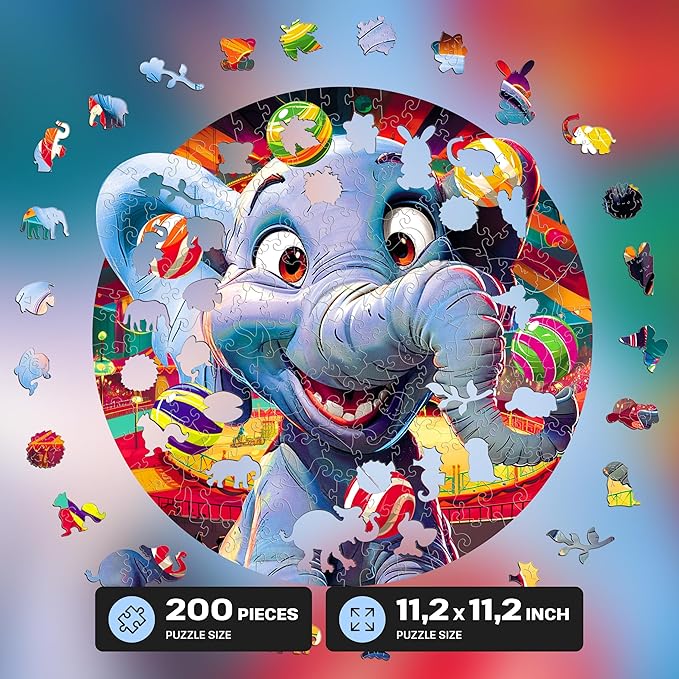 ESC WELT Wooden Puzzle Elephant 200 Pieces - Captivating Mind Entertainment for Teens and Adults - Fun and Environmentally Friendly Toy - Challenging Jigsaw Game - Wooden Puzzle