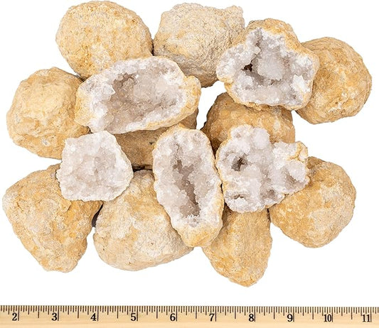 Break Your Own Geode Kit – 10 Natural Geodes 2.75 to 3.5 Inch Crack-Open Experience + Easy to Open + Tools + Geologist Guide – Less Effort for Easy Reveal – STEM Activity + Collectable Gems - Large
