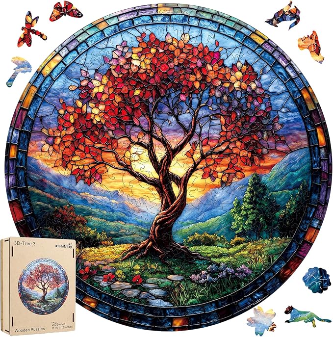Wooden Puzzles for Adults, Tree of Life Redwood Fall Jigsaw Puzzles 200pcs,11.2x11.2in, Unique Shape Adult Puzzles, Irregular Wood Creative for Adults Family Game