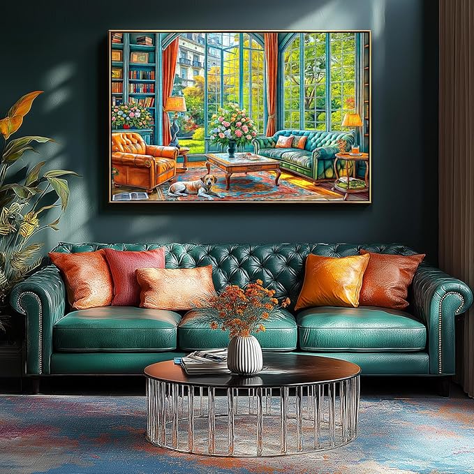 500 Piece Jigsaw Puzzle for Adults Living Room Library Scene with Dog Beautiful Puzzle with Letters on Back Ideal for Family Game Nights, Seniors & Home Decor (23x15in)