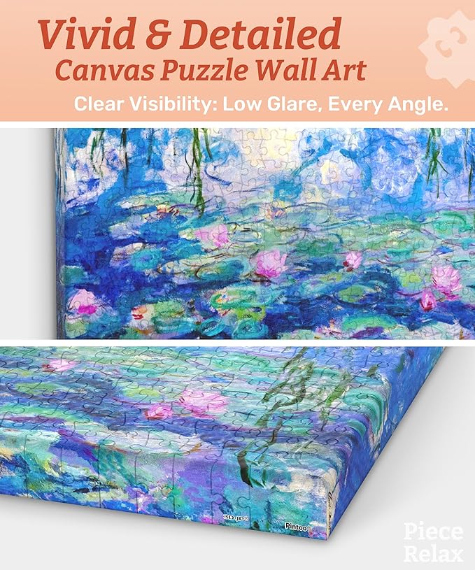 PieceRelax Puzzle Canvas Wall Art 366 Plastic Pieces for Adults - Monet - Water Lilies - Unique Gift & Home Décor with Jigsaw Puzzle Artwork for Living Room Bedroom [HN1431]