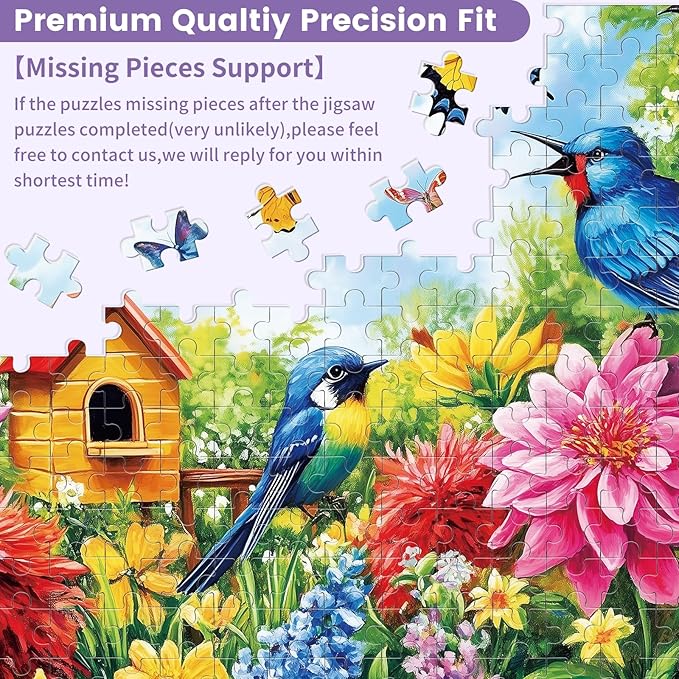 2-Pack 300 Pieces Puzzles for Kids, Farm Dog Puzzles 300 Pieces Spring Flowers Birds Jigsaw Puzzle for Adults, Large Piece Puzzle, Puzzle Toys for Boys and Girls, Family Activity Game Nights Gifts