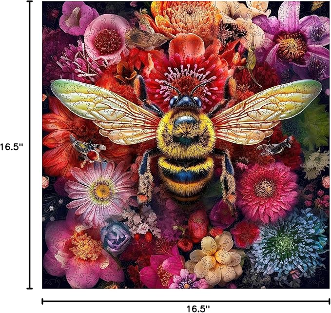 Wooden Jigsaw Puzzle for Adults and Kids Unique Shape Wood Colorful Beautiful Box Fun Challenge Brain Health Family Game Creative Gift for Friends Rompecabezas Madera(Bee 500pcs)