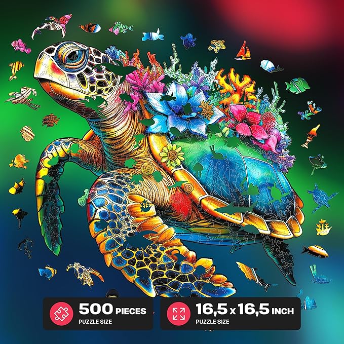 ESC WELT Wooden Turtle Puzzle 500 Pieces - Captivating Mind Entertainment for Teens and Adults - Fun and Environmentally Friendly Toy - Challenging Jigsaw Game - Wooden Puzzle