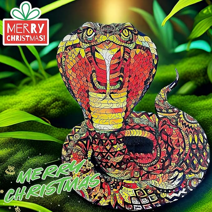 Wooden Jigsaw Puzzle for Adults,Cobra Animals Shaped Magic Jigsaw Puzzle Pieces Family Game Best Gift for Adults,Can be Used as a Cool Mouse Pad,159pcs,(11.5×9.5inches) Snake Large 02…