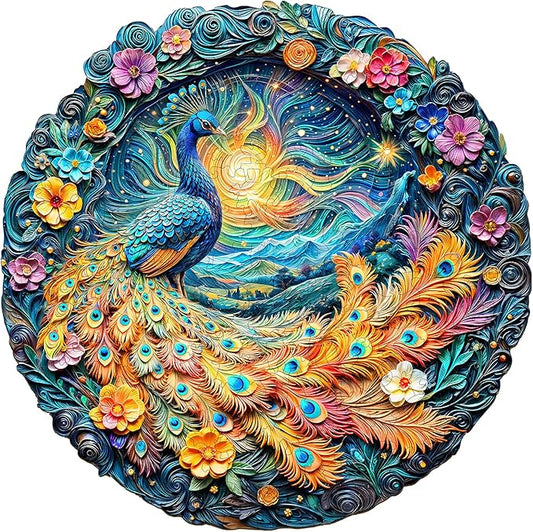 Wooden Puzzles for Adults,Aurora Peacock Shaped Unique Wooden Jigsaw Puzzles, Creative Ghristmas Gift for Teenagers and Adults.