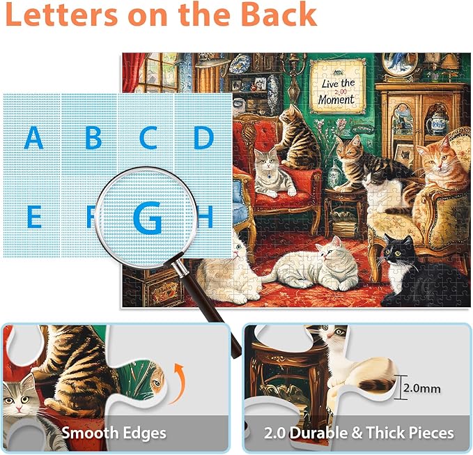 500 Pieces Puzzle for Adults,Cats Home Puzzle, Recycled Cardboard Animals Jigsaw Puzzles 500 Pieces,Challenging Puzzles Game Home Decor Birthday Party Gift Toy for Adults Kids Seniors 20.5 * 15 in