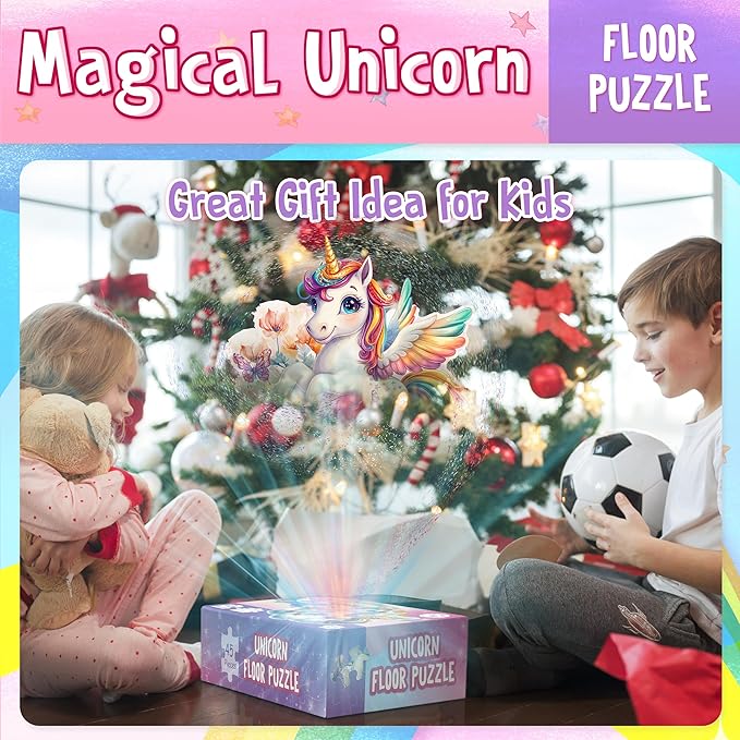 LINAYE Unicorn Puzzle for Kids Ages 4-6, Unicorn Floor Puzzles for Girls 4-6, 48 Pieces Large Puzzles for Toddlers Kids, Christmas Birthday Gifts Toys for 3 4 5 6 7 8 Year Old Girls