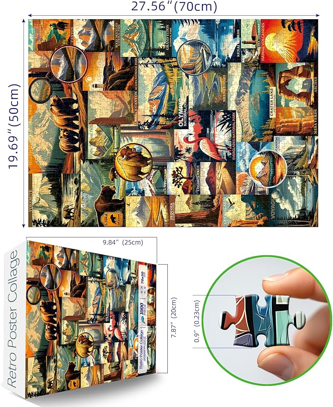 Blueforest National Parks Vintage Poster 1000 Piece Puzzle for Adults - Challenging Jigsaw Puzzle Featuring Zion, Yellowstone, Yosemite, Hawaii & Everglades Landscape Art