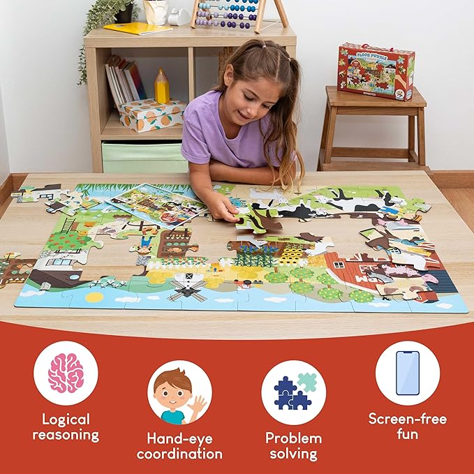 BONNYCO Giant Floor Puzzles for Kids of Farm Animals with 48 Large Pieces. Jumbo Puzzle 36.2 x 24.4 in, Gifts for Boys and Girls, Educational Kids Toys Ages 2-8