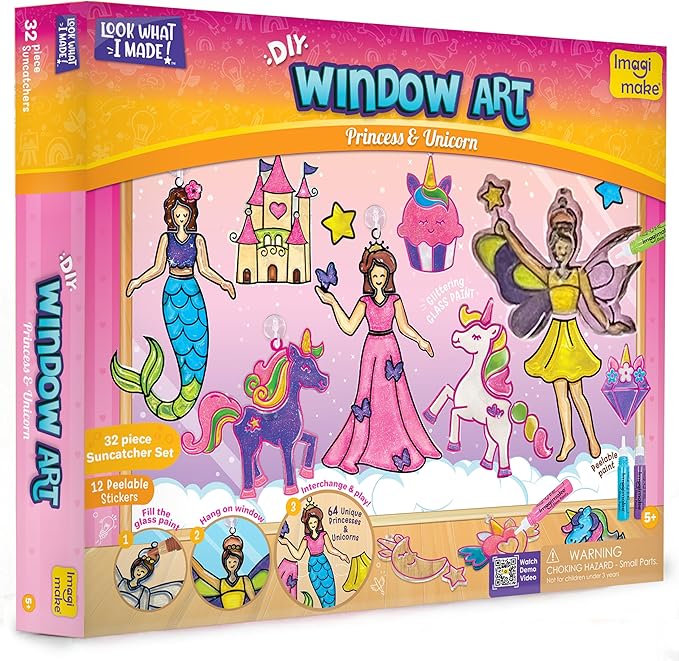 Imagimake Window Art Princess & Unicorn | Suncatcher Kit | Unicorn Toys for Girls Age 5-8 | Craft Kits for Ages 8-12 | Gifts for 5 Year Old Girls | Princess Toys