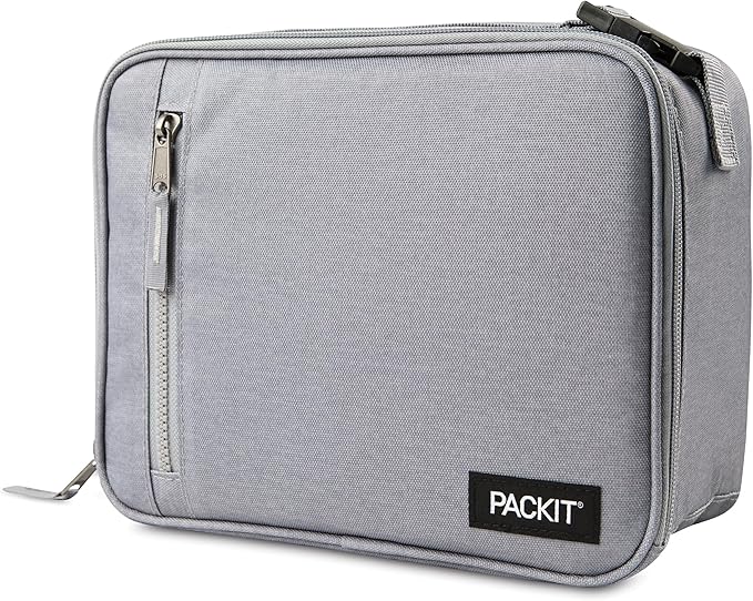 PackIt Freezable Classic Lunch Box, Gray Fog, Built with EcoFreeze® Technology, Collapsible, Reusable, Zip Closure With Front Pocket and Buckle Handle, For Work Lunches and Fresh Lunch On the Go