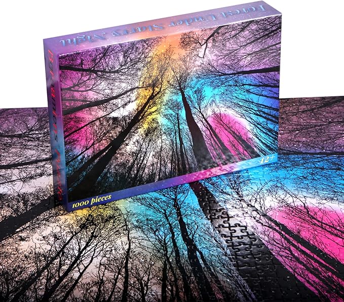 Bgraamiens Puzzle-Forest Under Starry Night-1000 Pieces Gradient Magic Colorful Puzzle for Adult,Hard Challenge Puzzle for Adult